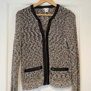 Club Monaco sweater jacket with leather trim size M